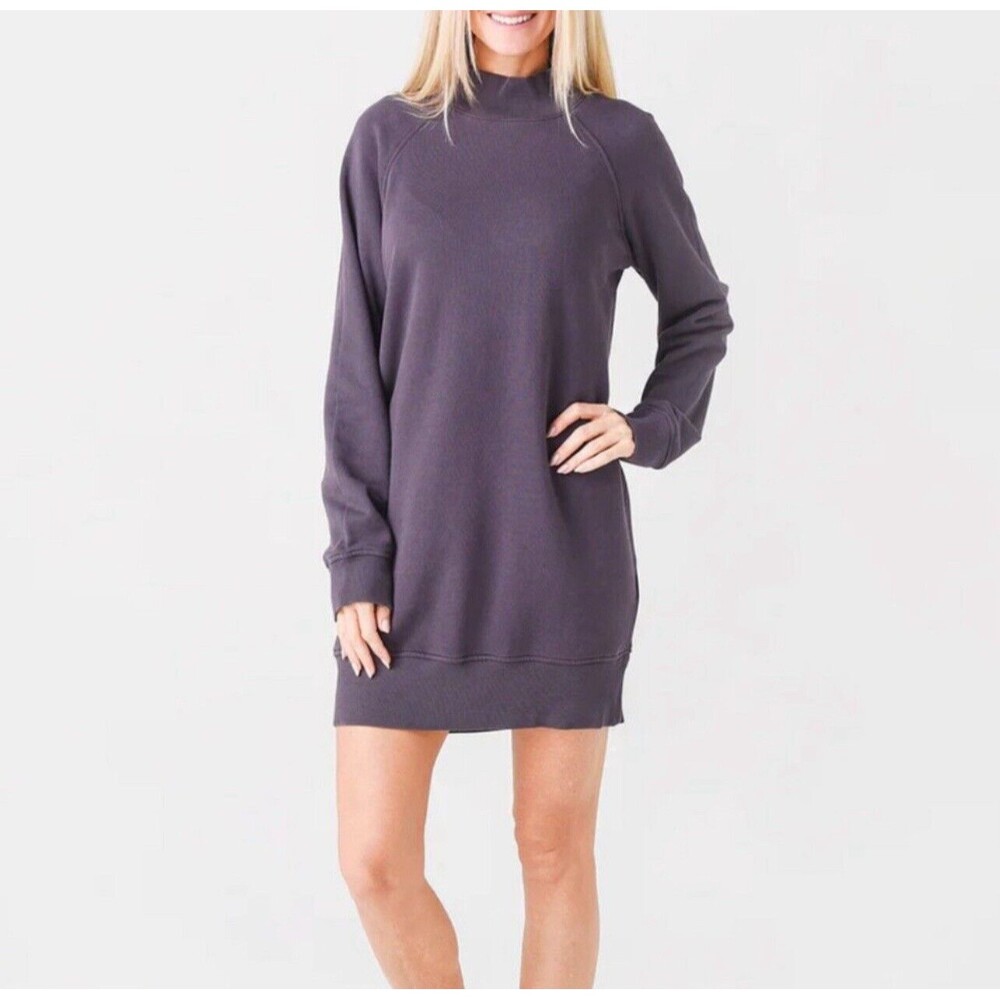 ATM French Terry Mock Neck Sweatshirt Mini Dress In Dusk Sz XS New